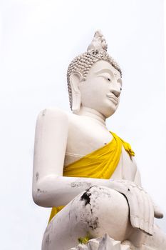 White Buddha Statue in Wat Yai Chaimongkol Temple Ayutthaya , Thailand.