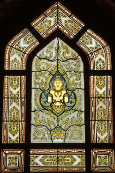 Stained glass window of angel, Wat Benjamobopith, Bangkok Thailand