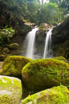 Waterfall in forest . Waterfall is a place that will make you relax and fresh . in Nan Province of Thailand