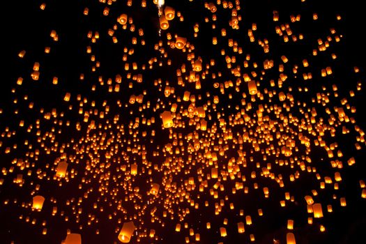 Thailand, Loy Krathong and Yi Peng Festival Chiang Mai Province at night