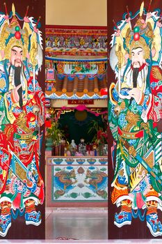 Traditional kind of house gates in China and Twin Dragon in Chinese temple