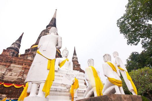 White Buddha Statue in Wat Yai Chaimongkol Temple Ayutthaya , Thailand.