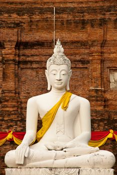 White Buddha Statue in Wat Yai Chaimongkol Temple Ayutthaya , Thailand.