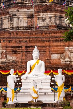 White Buddha Statue in Wat Yai Chaimongkol Temple Ayutthaya , Thailand.