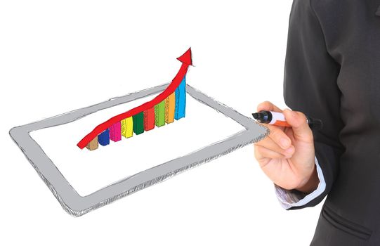 sketch computer tablet showing a spreadsheet with  charts