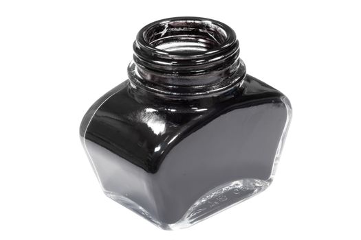 small jar of black writing ink on an isolated background