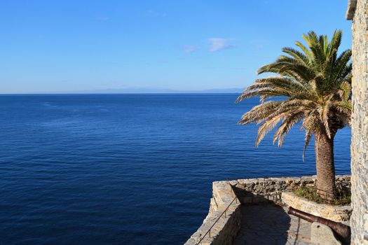 view of Ligurian sea from the old castle in Camogli, Italy