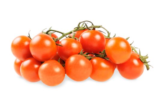 Bunch of cherry tomatoes on a white background.