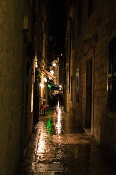 Night alley in the old city of Dubrovnik