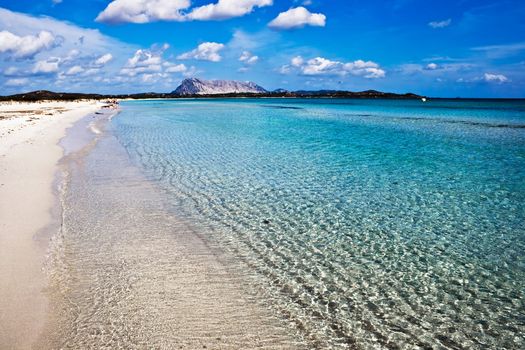 Clear sea and sandy beach La Cinta, Sardinia, Italy