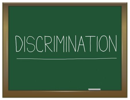 Illustration depicting a green chalkboard with a discrimination concept written on it.
