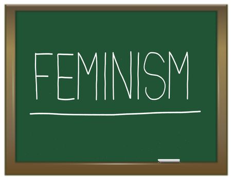 Illustration depicting a green chalkboard with a feminism concept written on it.