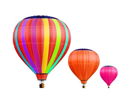 soar hot air balloons on white background with path