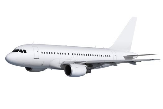 commercial airplane on white background with path