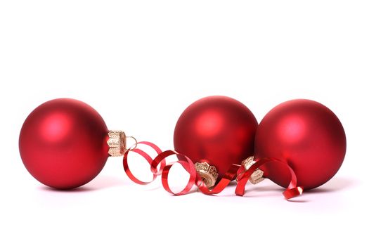 Red Christmas balls with a tape