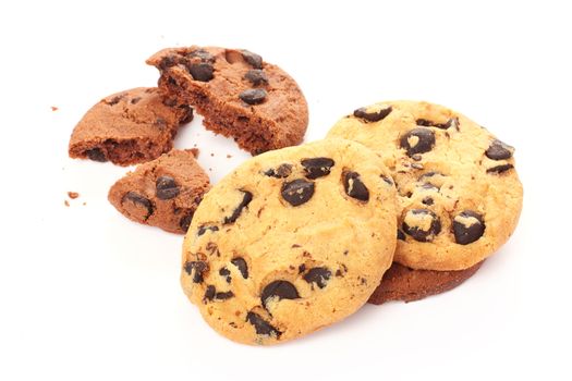 Biscuits with pieces of chocolate coating