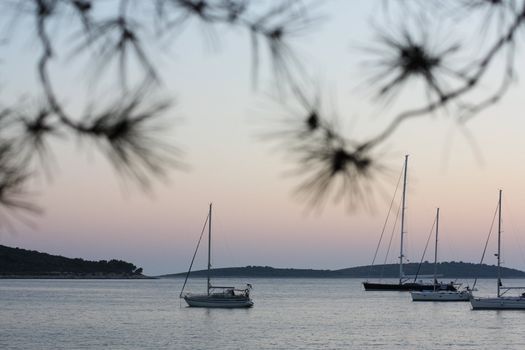Seascape with yachts. Adriatic Sea. Evening.