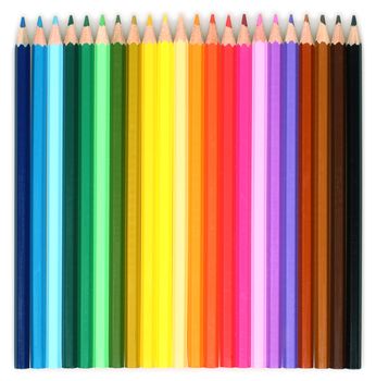 Multi colored pencils on white background