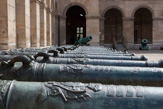 row of cannon memorial. French architecture in Paris