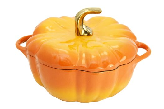 a large saucepan in a pumpkin on a white background