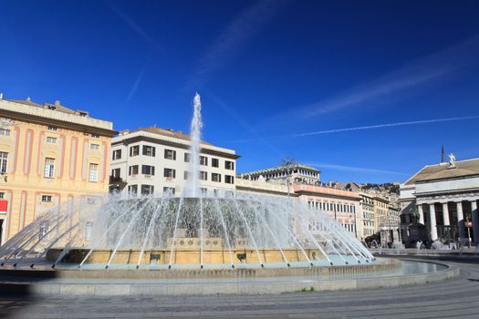 De Ferrari square with fountain in Genova, Italy