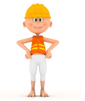 Toon builder, worker in standing, confident. On white