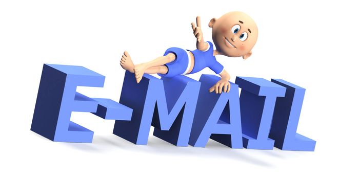 E-mail text in 3d with a cute toon guy on it