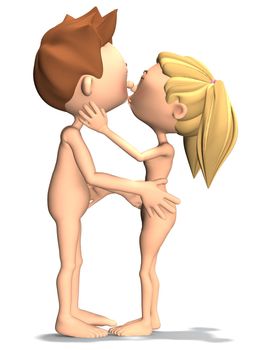 Toon couple kissing and holding each other. Nude
