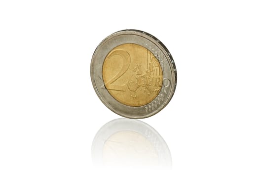 A Two Euro coin. Image is isolated on white and the file includes a clipping path.
