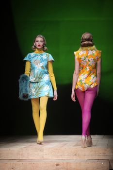 ZAGREB, CROATIA - MARCH 23: Fashion model wears clothes made by Borna and Fils on "CRO A PORTER" show on March 23, 2012 in Zagreb, Croatia.