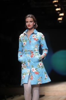 ZAGREB, CROATIA - MARCH 23: Fashion model wears clothes made by Borna and Fils on "CRO A PORTER" show on March 23, 2012 in Zagreb, Croatia.