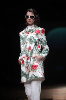 ZAGREB, CROATIA - MARCH 23: Fashion model wears clothes made by Borna and Fils on "CRO A PORTER" show on March 23, 2012 in Zagreb, Croatia.