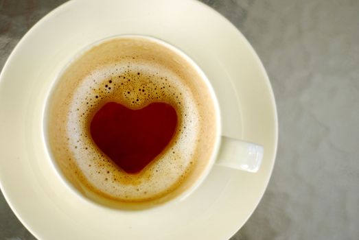 Hot coffee cup, Heart shape inside cup