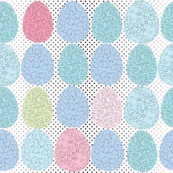 graphic seamless pattern with eggs over pop art dots