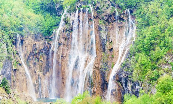 Waterfalls in Plitvice Lakes National Park, Croatia, horizontal shot