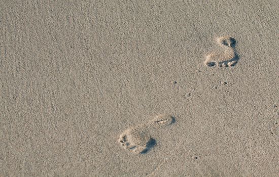 Two woman footsteps in a fine sand.