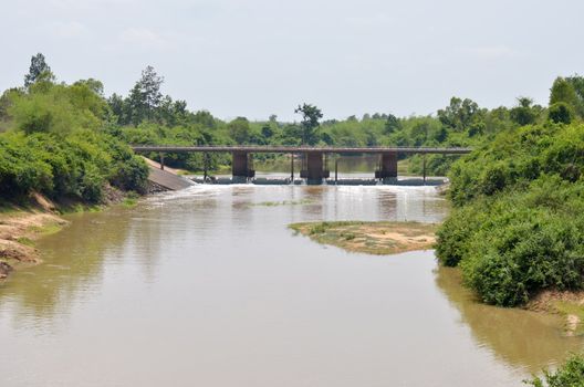 small dam and  waterfall in river , northeast of thailand