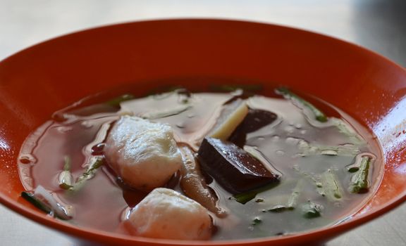 Seafood yong tau foo (rice noodles with fish ball)