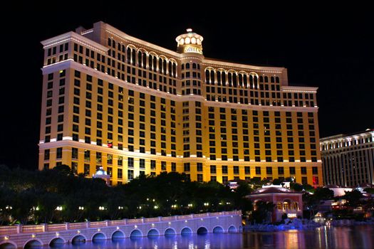 Las Vegas, USA - November 30, 2011: Bellagio is a posh hotel and casino located on the famous Las Vegas Strip.  The main tower seen here is over 500 feet tall with 36 stories.