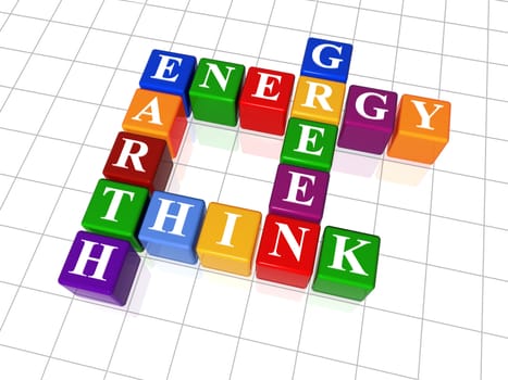 3d color cubes, crossword - energy, Earth, think, green