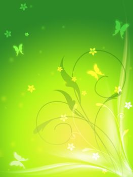 abstract spring background with butterflys and flowers