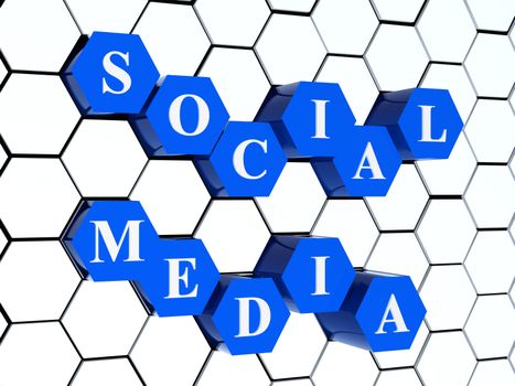 social medial - 3d text on blue hexagons