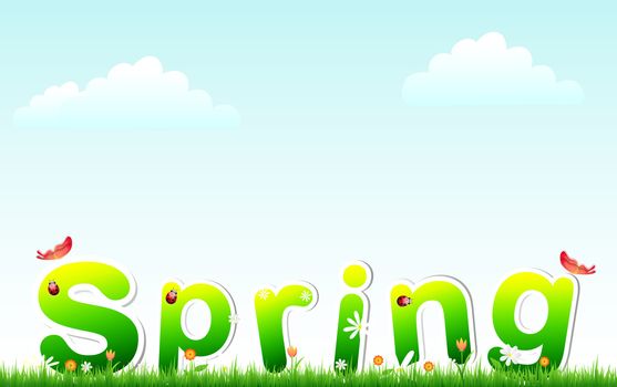 Spring - text on grass and flowers with sky