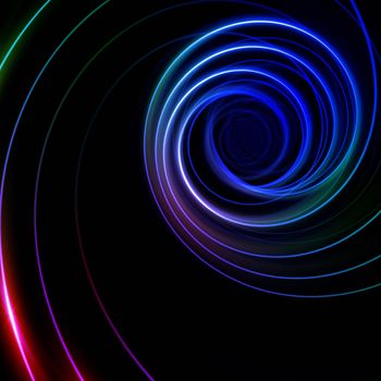 abstract multicolor spiral glowing lines over black