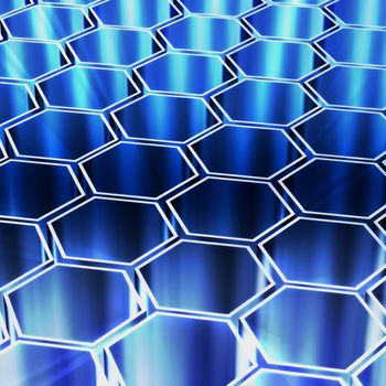 Abstract blue background 3d Metallic hexagons with backlight