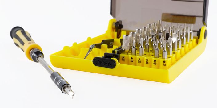 a set of screwdrivers on a white background