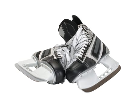 Two hockey skates on a white background.