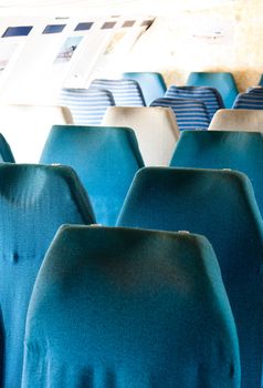 Blue seats of an airplane