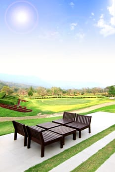 Beautiful outdoor space with a table and chairs