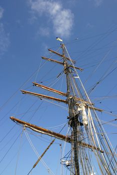 Mast of the ship, sailing vessel with a flag of Estonia